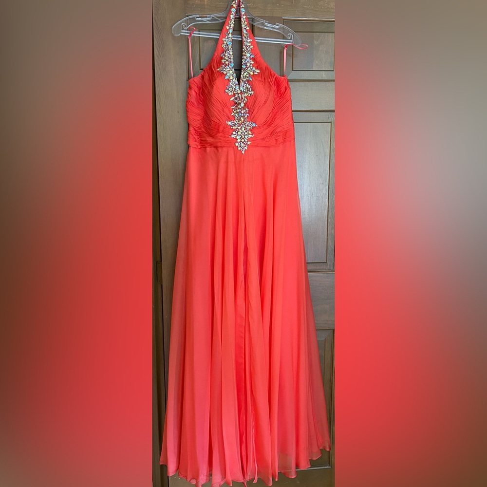 Peach ball gown with crystal accent